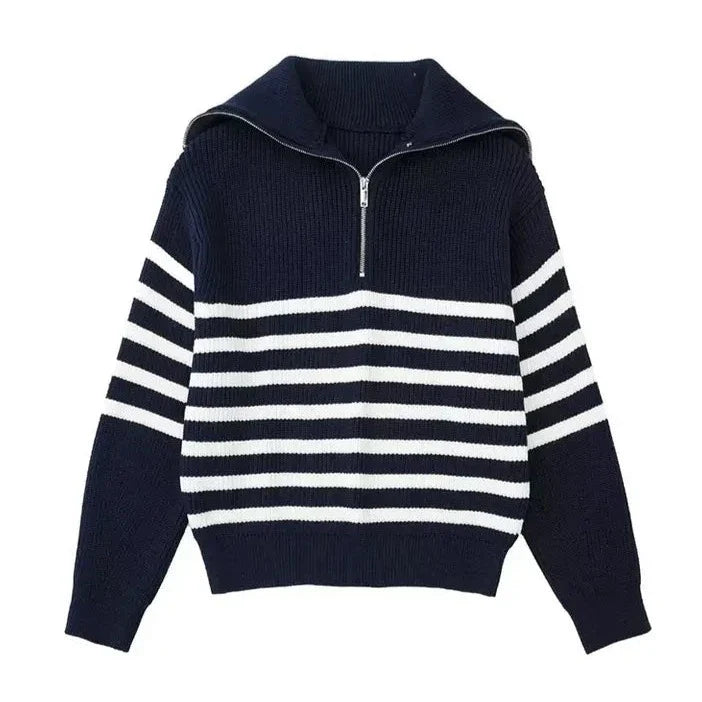 "STRIPED" - ZIP UP SWEATER